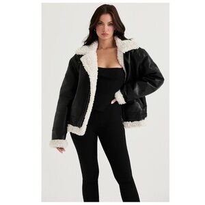 House of CB MADDEN BLACK VEGAN SHEARLING AVIATOR JACKET Women’s Size Small